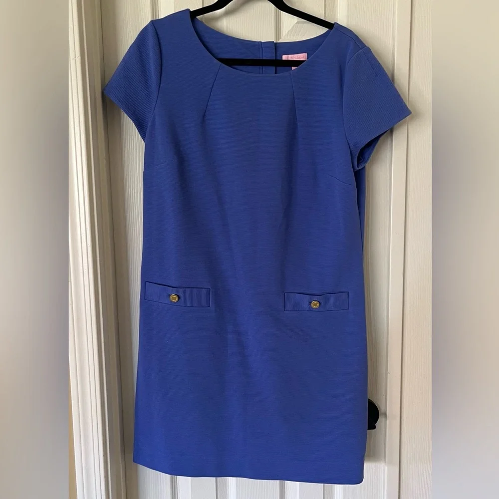 Lilly Pulitzer Blue Sheath Mini Dress Short Sleeve Bateau Neckline - Picture 3 of 3